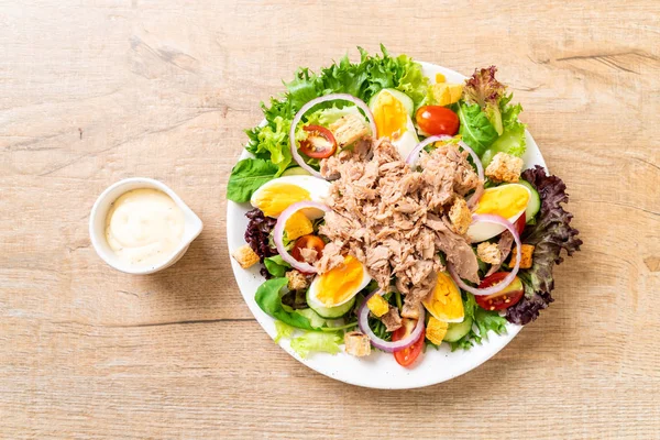 Tuna with vegetable salad and eggs — Stock Photo, Image