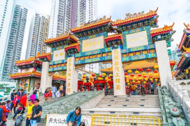 Kowloon, Hong Kong - 22 Şubat 2019: Wong Tai Sin Temple, ünlü 