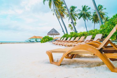 tropikal Maldivler Adası plaj ve deniz ile plaj sandalyesi