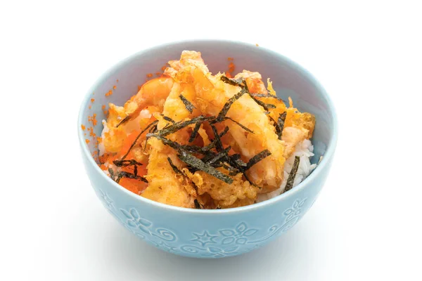 Креветки темпура рисовая миска с яйцом креветок и водорослями — стоковое фото