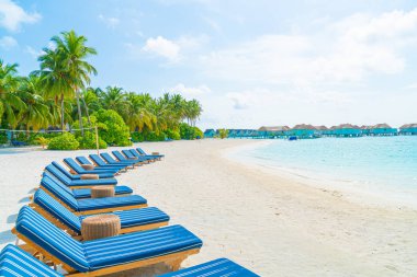 tropikal Maldivler Adası plaj ve deniz ile plaj sandalyesi