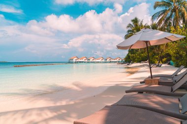 tropikal Maldivler Resort otel Adası ve deniz ile plaj sandalyesi 