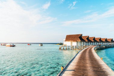 Plaj ile güzel tropikal Maldivler tatil oteli ve ada