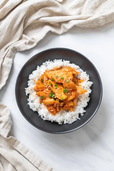 Stir-fried pork with kimchi on topped rice — Stock Photo, Image