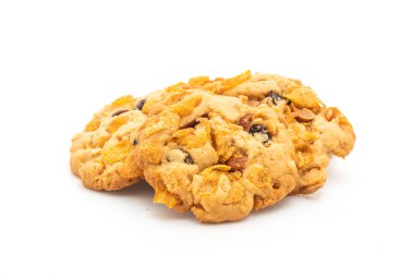 Mısır gevreği, kuru üzüm ve bademli ev yapımı kurabiyeler.