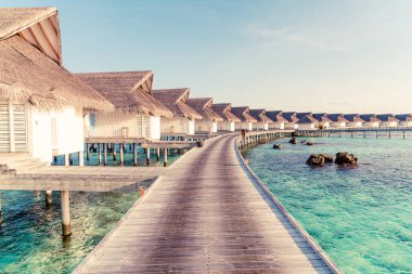 Plaj ile güzel tropikal Maldivler tatil oteli ve ada