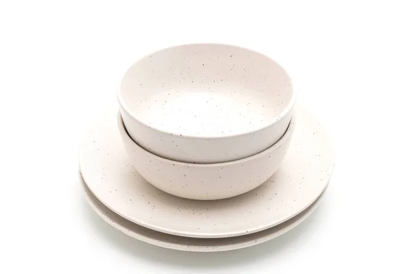 Assiette et bol isolés sur fond blanc — Photo