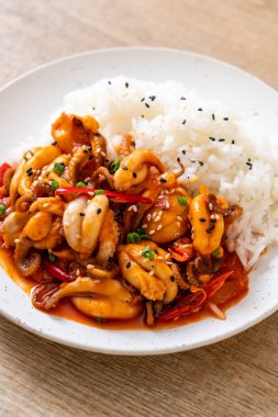 tavada kızartılmış ahtapot veya kalamar ve Korece baharatlı (osam bulgogi yapıştırmak