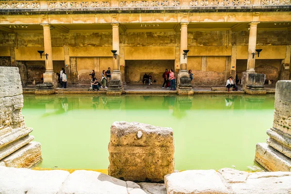 BATH, ENGLAND - AUG 30, 2019 : Roman Baths, the UNESCO World Her Stock Image