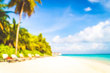 Soyut Blur tropikal plaj ve deniz arka plan için Maldivler 