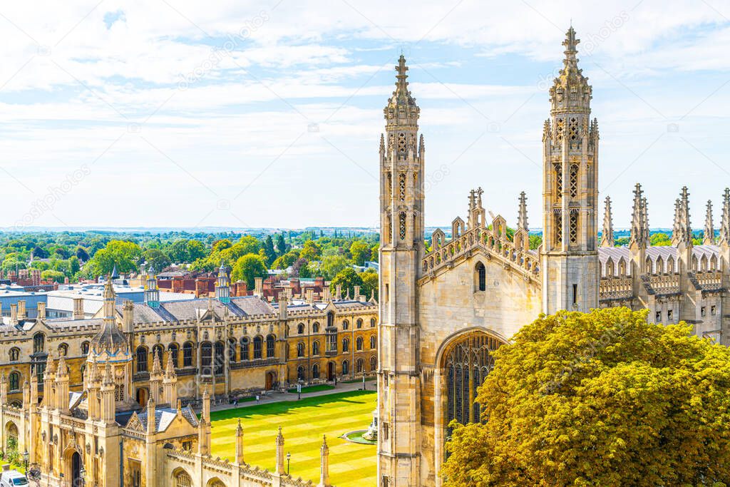 High angle view of the city of Cambridge, UK