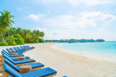 tropikal Maldivler Adası plaj ve deniz ile plaj sandalyesi