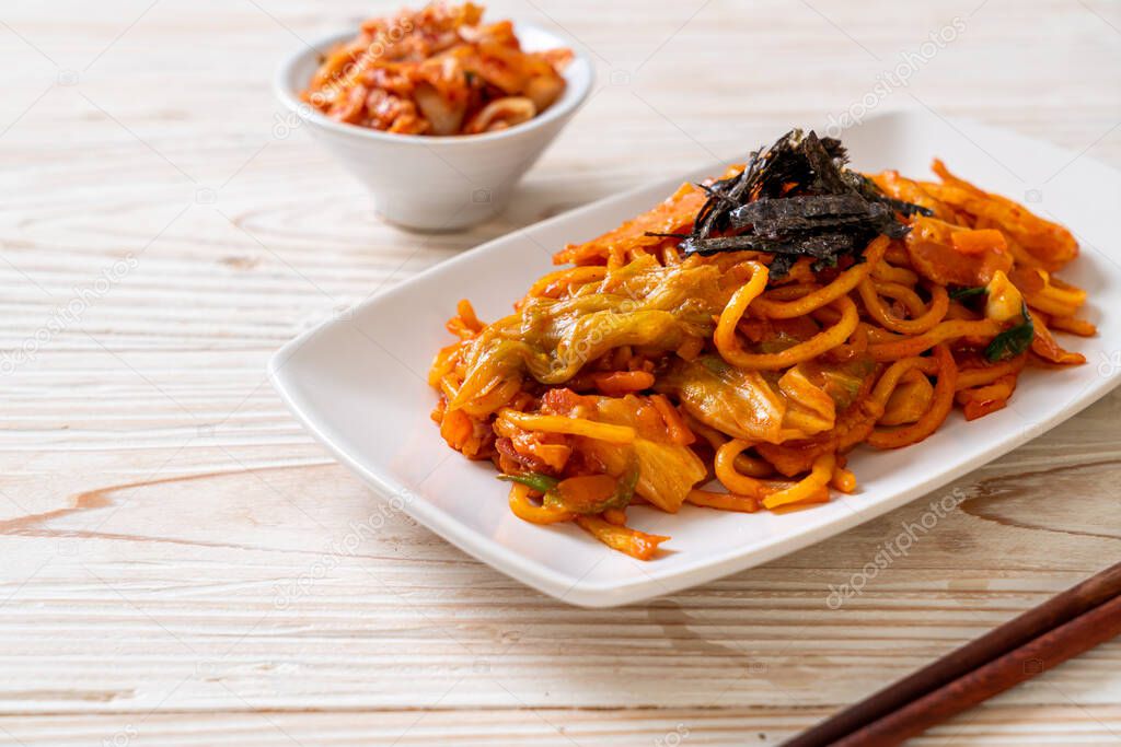 stir-fried noodles with Korean spicy sauce and vegetable
