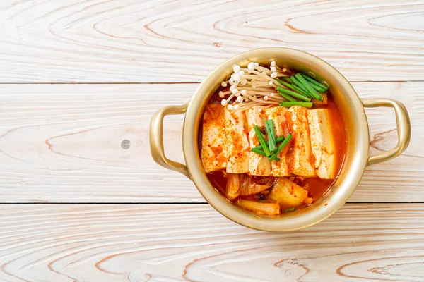 Sopa Kimchi Com Tofu Ovo Ensopado Coreano Kimchi Estilo Tradicional — Fotografia de Stock