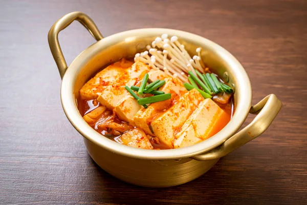 Sopa Kimchi Com Tofu Macio Ensopado Kimchi Coreano Estilo Tradicional — Fotografia de Stock