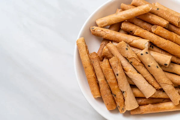 Crispy Coconut Roll Type Rolled Wafer Traditional Dessert Thailand — Stock Photo, Image