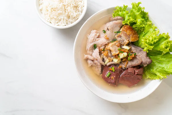 Pork's entrails and blood jelly soup bowl with rice - Asian food style — Stock Image Pork Entrails Blood Jelly Soup Bowl Rice Asian Food Style Stock Image