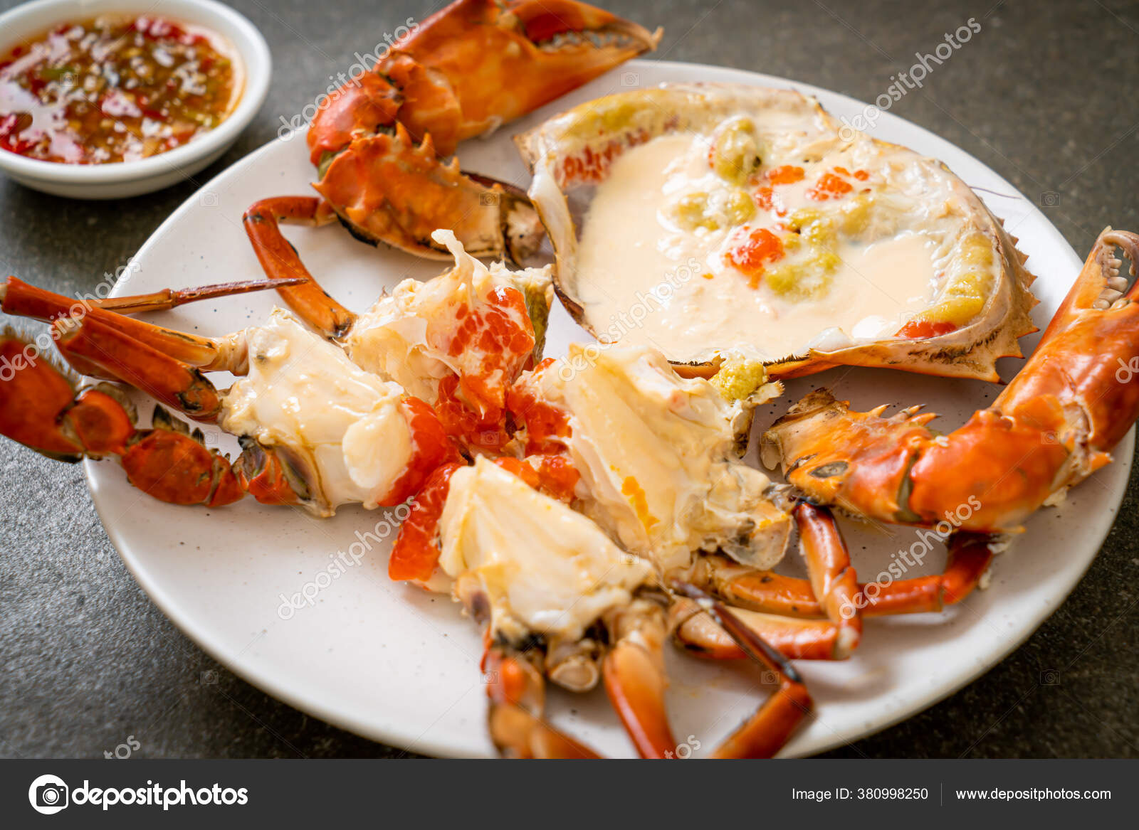 Steamed Egg Crab Fresh Milk Spicy Seafood Sauce — Stock Photo © topntp