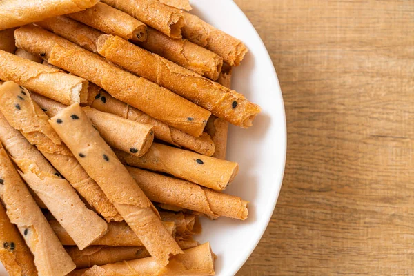 Crispy Coconut Roll Type Rolled Wafer Traditional Dessert Thailand — Stock Photo, Image