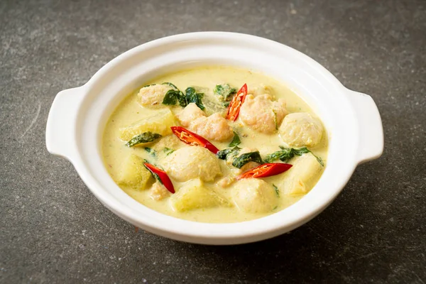 Zielona Zupa Curry Mieloną Wieprzowiną Kulą Mięsną Misce Azjatycki Styl — Zdjęcie stockowe