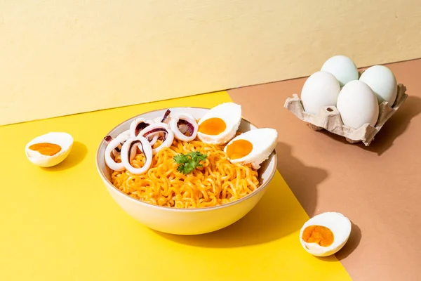 instant noodles salt egg flavour with squid or octopus bowl