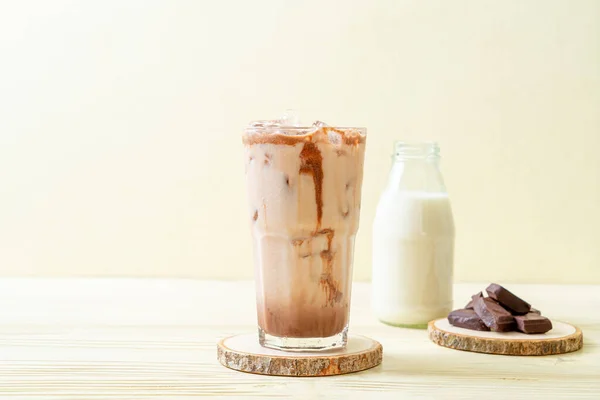 Iced Chocolate Milkshake Drink Wood Background — Stock Photo, Image