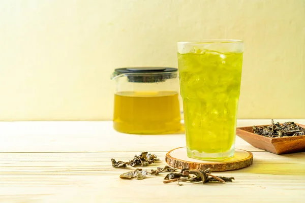 Chá Verde Japonês Gelado Fundo Madeira — Fotografia de Stock