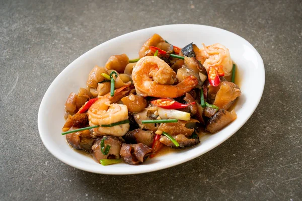 Stir Fried Braised Sea Cucumber Shrimps Asian Food Style — Stock Photo, Image