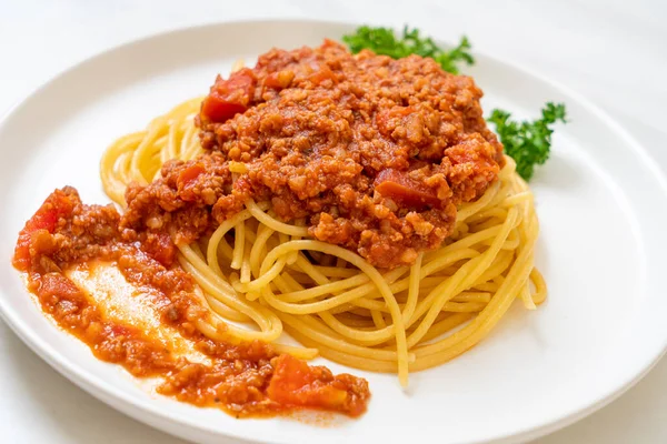 Espaguetis Cerdo Boloñés Espaguetis Con Salsa Tomate Cerdo Picado Estilo —  Fotos de Stock