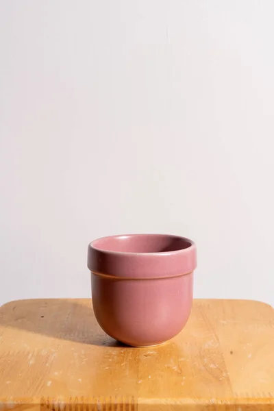 Empty Beautiful Clay Flower Pot Wood Table — Stock Photo, Image