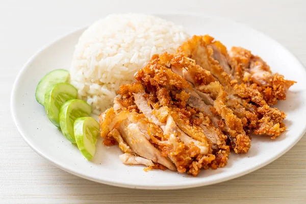 Hainanese Chicken Rice Fried Chicken Rice Steamed Chicken Soup Fried — Stock Photo, Image