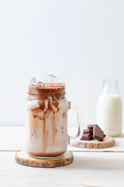 Milk Shake Chocolat Glacé Boisson Sur Fond Bois — Photo