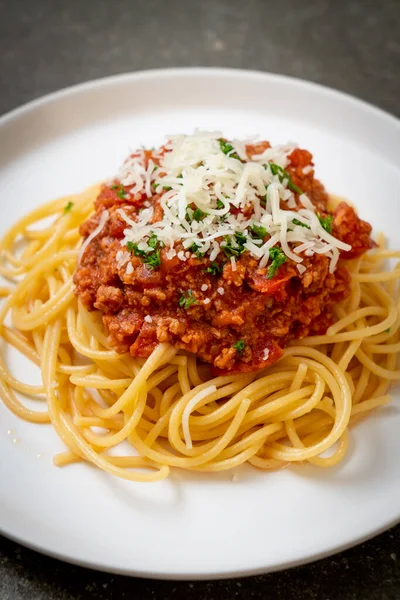 Espaguetis Cerdo Boloñés Espaguetis Con Salsa Tomate Cerdo Picado Estilo —  Fotos de Stock