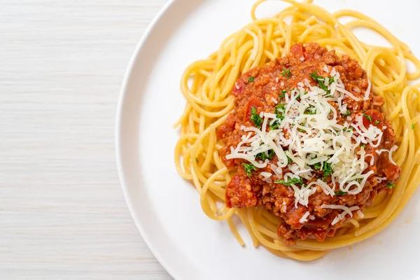 Espaguetis Cerdo Boloñés Espaguetis Con Salsa Tomate Cerdo Picado Estilo —  Fotos de Stock