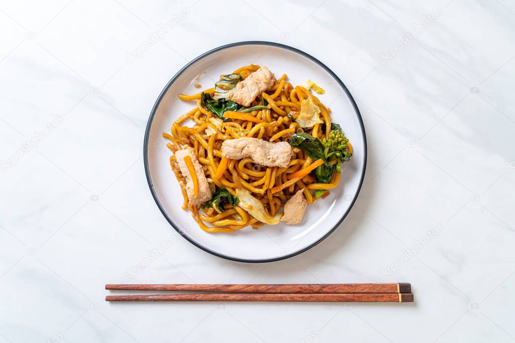 stir-fried yakisoba noodles with chicken- Asian food style
