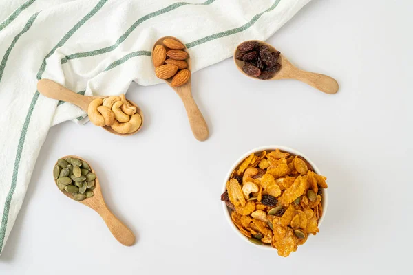 stock image Grains cornflakes (Cashew nut, Almond, Pumpkin seeds and Sunflower seed) - healthy multigrain food