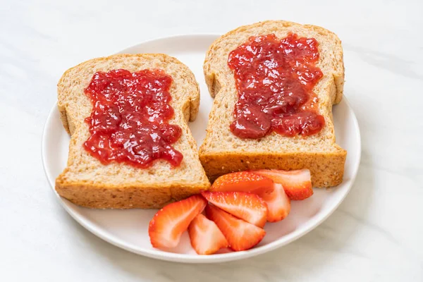 Homemade Whole Wheat Bread Strawberry Jam Fresh Strawberry — Stock Photo, Image