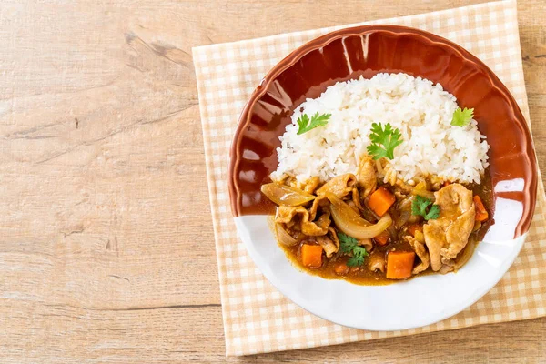 Japanese Curry Rice Sliced Pork Carrot Onions Asian Style — Stock Photo, Image