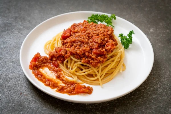 Espaguetis Cerdo Boloñés Espaguetis Con Salsa Tomate Cerdo Picado Estilo —  Fotos de Stock