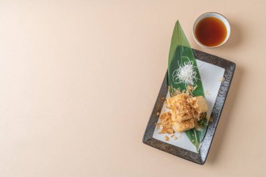 (Japon usulü soya sosuyla servis edilen kızarmış tofu.