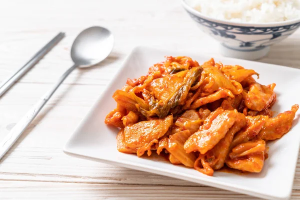 Carne Cerdo Salteada Con Kimchi Estilo Coreano Comida — Foto de Stock