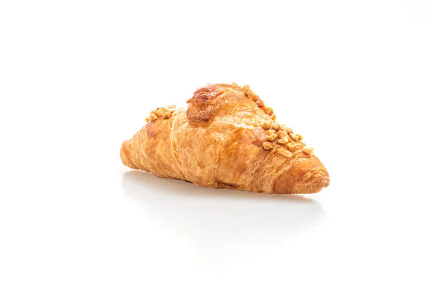 Färsk Croissant Med Jordnöt Isolerad Vit Bakgrund — Stockfoto