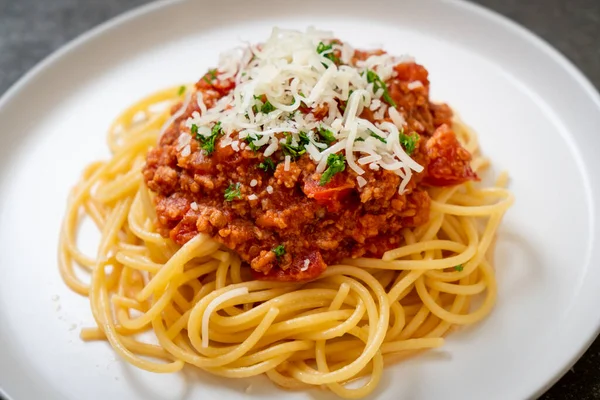 Espaguetis Cerdo Boloñés Espaguetis Con Salsa Tomate Cerdo Picado Estilo —  Fotos de Stock