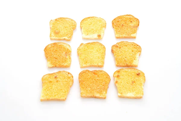Gebackenes Knuspriges Brot Mit Butter Und Zucker Isoliert Auf Weißem — Stockfoto