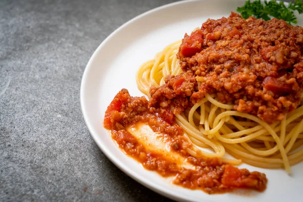 Espaguetis Cerdo Boloñés Espaguetis Con Salsa Tomate Cerdo Picado Estilo —  Fotos de Stock