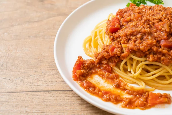 Spaghetti Bolognese Varkensvlees Spaghetti Met Gehakte Varkenstomatensaus Italiaanse Keuken — Stockfoto
