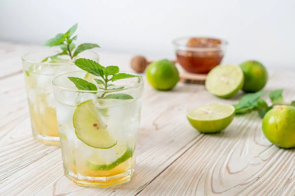 Mel Gelado Refrigerante Limão Com Hortelã Bebida Refrescante — Fotografia de Stock