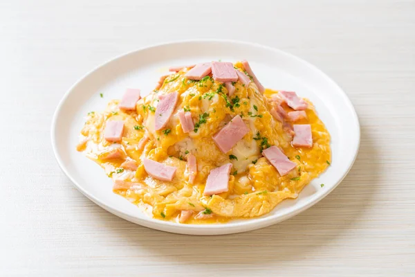 Creamy Omelet Ham Rice Rice Ham Soft Omelet — Stock Photo, Image