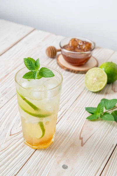 Mel Gelado Refrigerante Limão Com Hortelã Bebida Refrescante — Fotografia de Stock