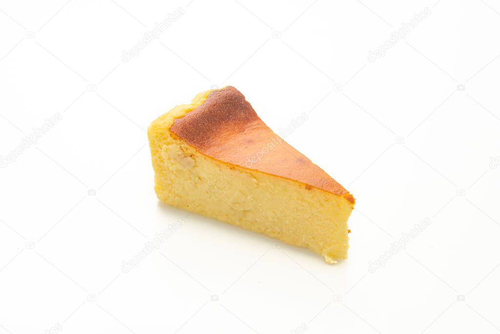 homemade burn cheesecake isolated on white background